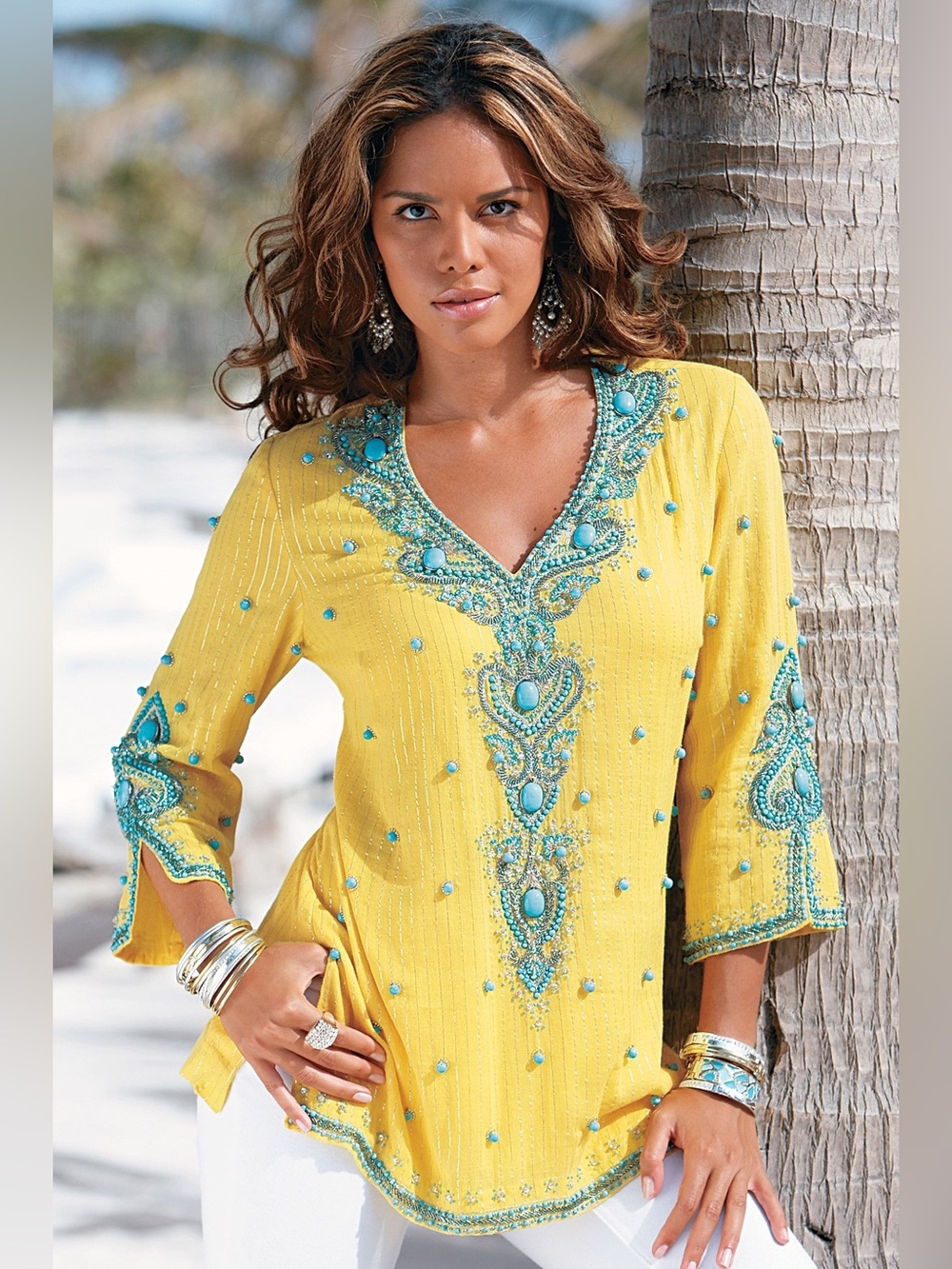 Boston Proper Sparkling Jewel Embellished Tunic Top. S.
